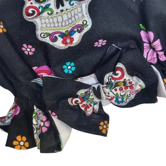 Day of the Dead Bonnet Elasticized Head Bonnet with side bow - Picture 6 of 12